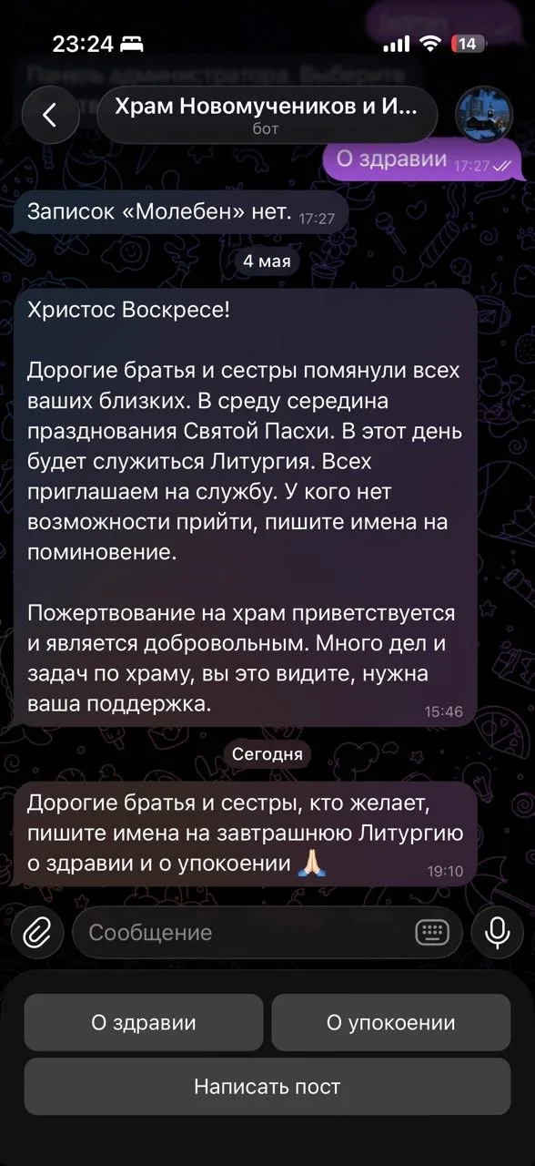 Скриншот бота в Telegram